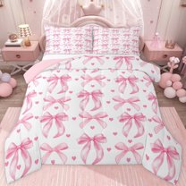 jejeloiu Cartoon Bowtie Loves Twin Comforter Sets,Pink Kawaii Bowknot Bedding Set For Girl Reversible 2pcs