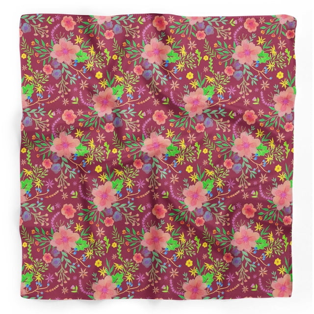 Bimba Bandanas pour Tête Imprimés en Pure Soie à Feuilles Rouges et Fleurs d'Oléandre Foulard d'Été pour Cou 40 x 80 Pouces