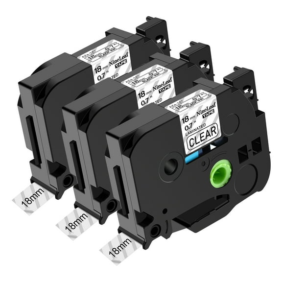 NineLeaf 3 Pack Compatible for Brother P-touch TZe-141 TZe141 TZ-141 TZ141 18mm Clear Laminated Label Tape 0.7" x 26.2 ft (18mm x 8m)