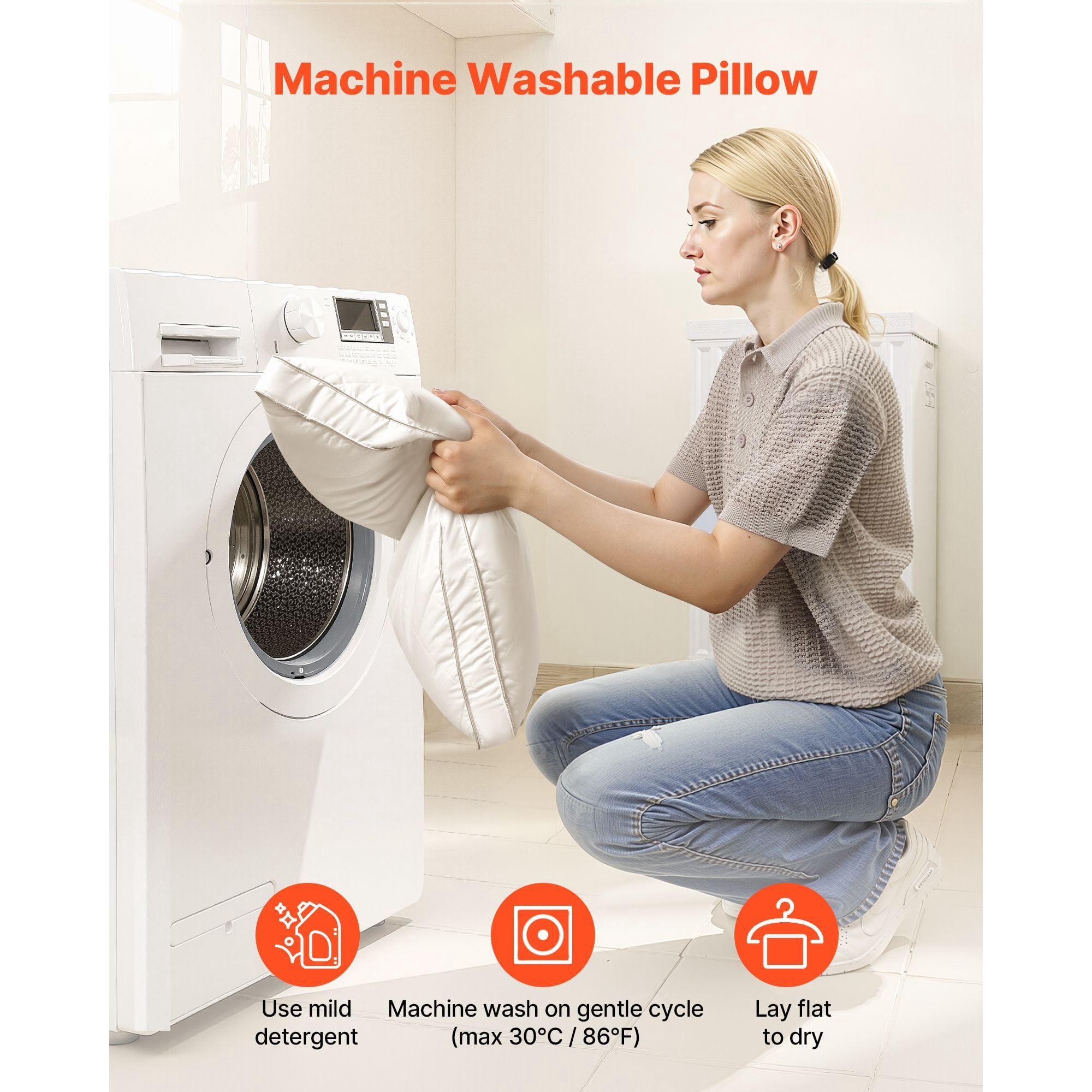 King Size Goose Down Pillow with 90% Goose Down, Breathable Cotton Cover, Machine Washable, for Side Back Stomach Sleepers