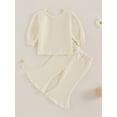 thumbnail image 2 of Suealasg 2Pcs Toddler Girls Waffle Clothes 6M 1T 2T 3T Infant Baby Girls Autumn Outfits Set Long Sleeve Pullovers Tops Elastic Flare Pants Set, 2 of 7