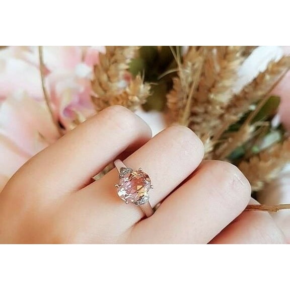 HeartsAndYou 2.5ct Natural Peach Morganite Engagement Ring 14k SOLID White Gold Solitaire