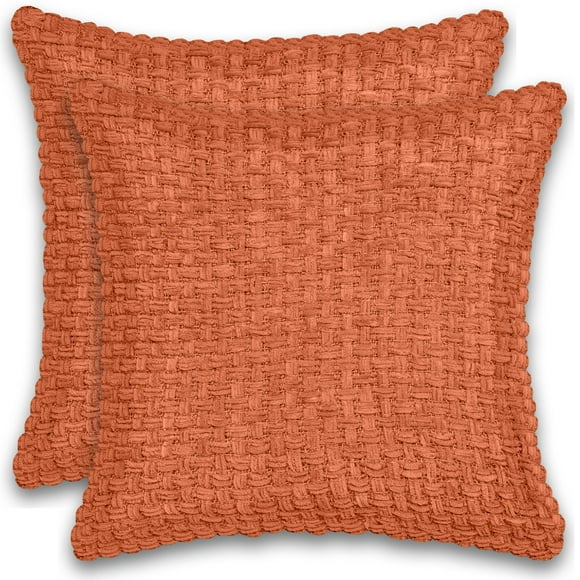 Fabstyles Housses de Coussin en Tricot Chenille Lot de 2 (18x18), Coussin Décoratif Doux et Moelleux pour Canapé, Sofa, Chaise, Salon, Patio Ou Chambre (Rouille)