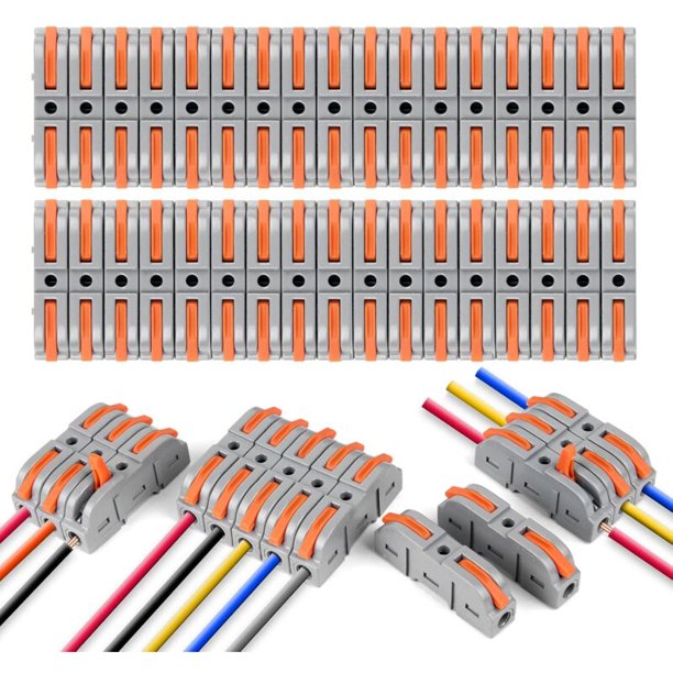 Conector rápido eléctrico con palanca, 34 piezas, terminal de conexión rápida de 1 cable y 2 entradas, dominó eléctrico rápido, las uniones de cables se pueden combinar libremente, retardante de llama