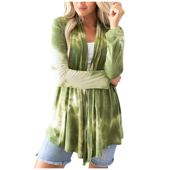 USSUMA Women's Fall Cardigan Tie Dye Open Front Long Sleeve Kimono Cardigans For Women Plus Size Casual Elegant Cardigan with Pocket