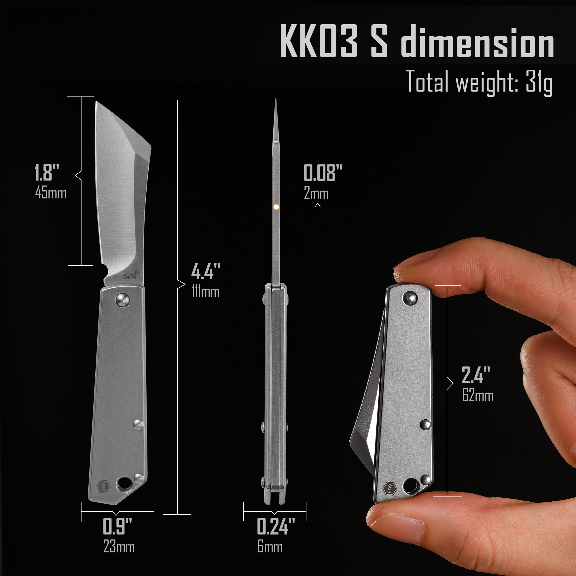 Key Unity Steel Pocket Knife for Fishing Camping, EDC Mini Folding Knives for Keyring, 1.77'' Blade, KK03S