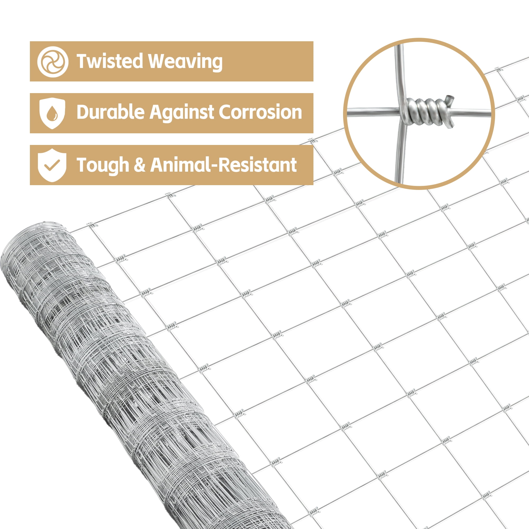 Aukfa 4x164 ft Galvanized Wire Fencing,Heavy Zinc Coating Farm Fence Used to Hog Goat Fencing for Yard Garden Field