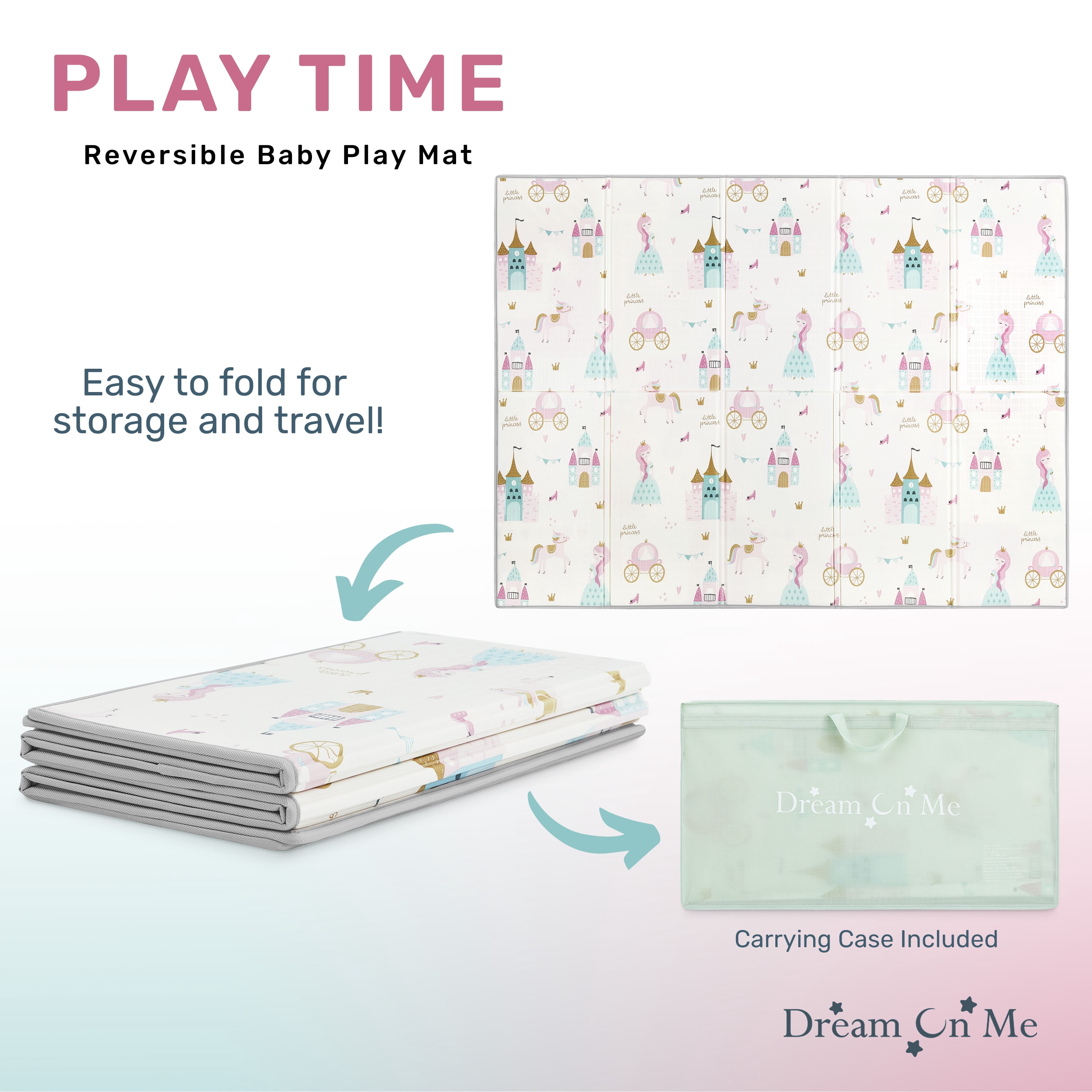 Dream On Me Play Time Reversible Baby Play Mat |Foldable Extra Large Thick Foam Crawling Playmats For Toddlers|Waterproof Portable Playmat For Babies | Yoga/Picnic/Game Mat|Indoor/Outdoor