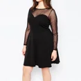 thumbnail image 3 of Vestido elegante de talla grande para mujer, vestido acampanado con estampado de puntos, manga larga de malla, ajustado y acampanado hasta la rodilla, vestido de fiesta de oficina 6XL, 3 of 6