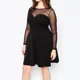 thumbnail image 3 of Vestido elegante de talla grande para mujer, vestido acampanado con estampado de puntos, manga larga de malla, ajustado y acampanado hasta la rodilla, vestido de fiesta de oficina 6XL, 3 of 6