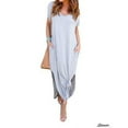 thumbnail image 4 of Spencer Women's V Neck Casual Summer Beach Long Dress Short Sleeve Split Loose Maxi Dress with Pocket(Grey,L), 4 of 10