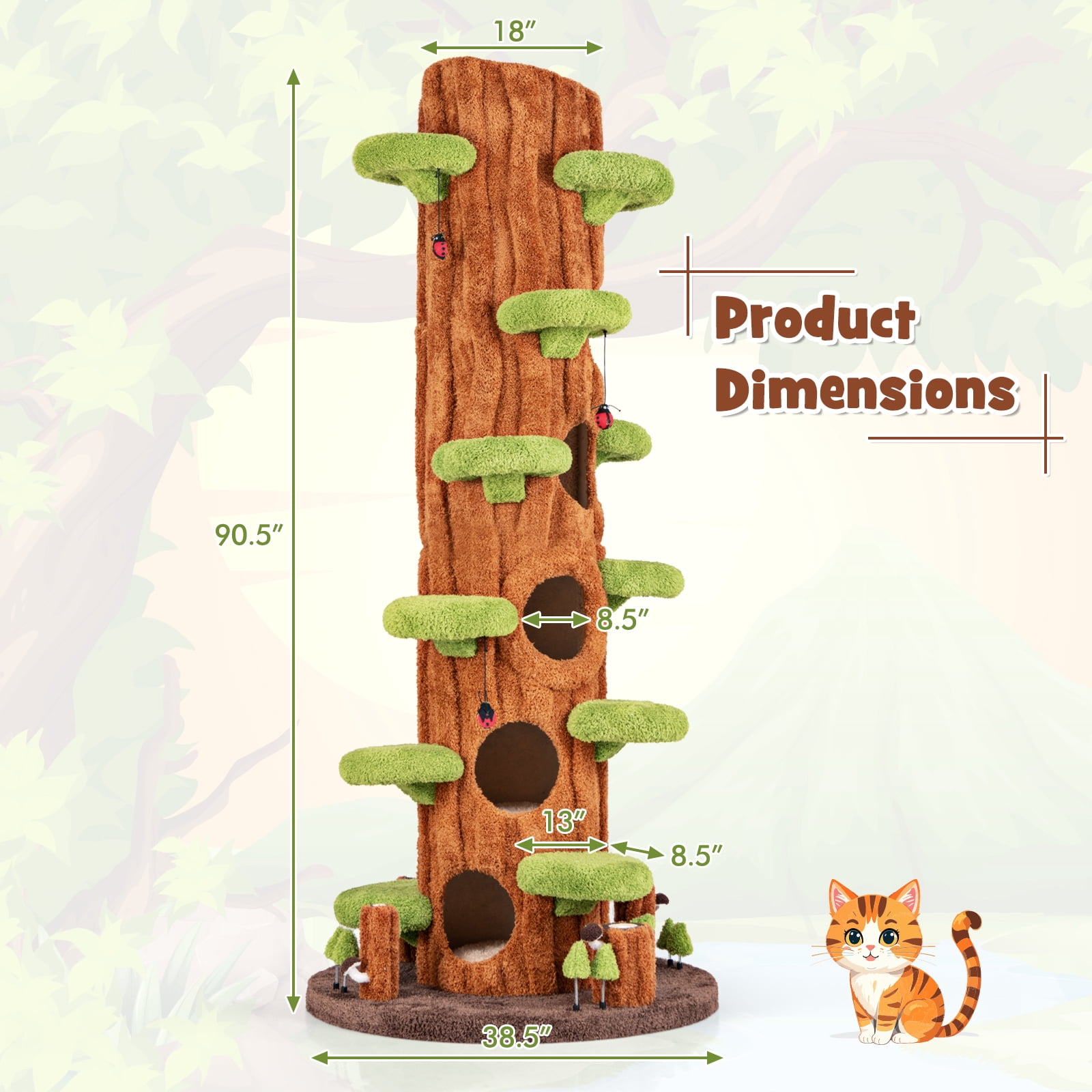 Gymax 90.5'' Tall Multifunctional Cat Tree w/ Private Condos Sisal Covered Scratching Panel