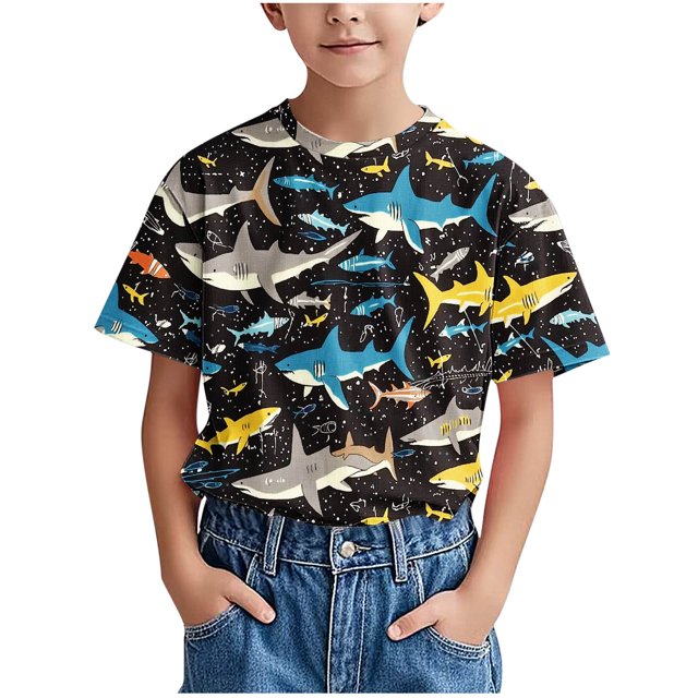 Chemises à Manches Courtes pour Garçons, T-Shirts Décontractés à Col Rond Imprimés pour Enfants, Hauts d'Été Confortables pour un Usage Quotidien et le Jeu