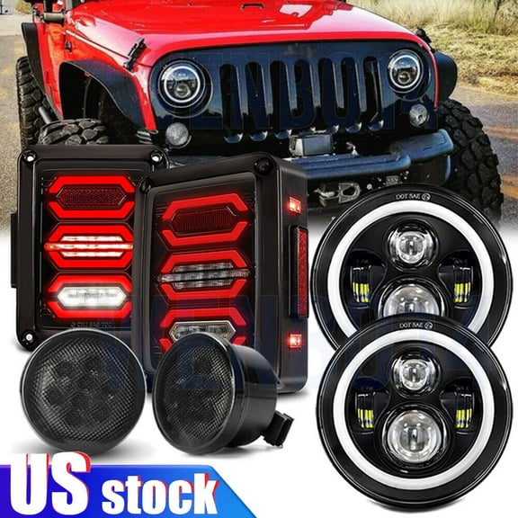 7" Halo Led Headlights Turn Tail Lights Combo For Jeep Wrangler JK JKU 2007-2017