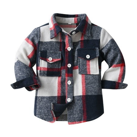 

TOWED22 Kids Little Boy Girls Button Shirt Baby Long Sleeve Shirt Plaid Checked Woven Shirts(Navy 4-5 Y)