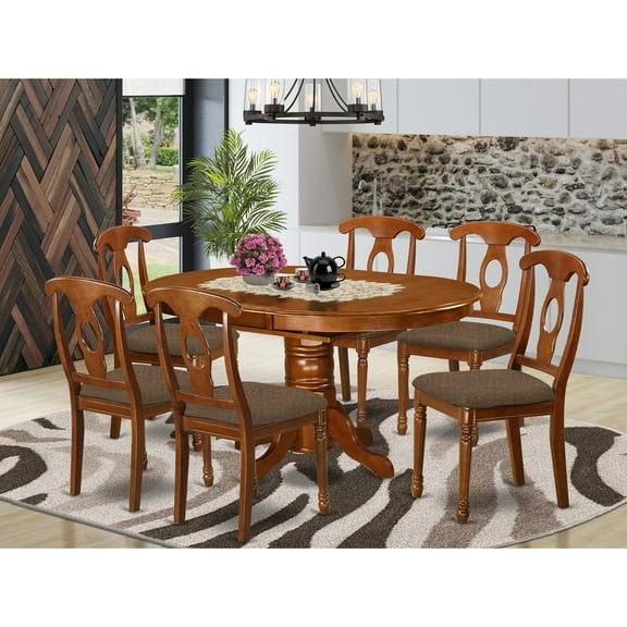 East West Furniture Avon 7-piece Wood Dinette Set in Saddle Brown