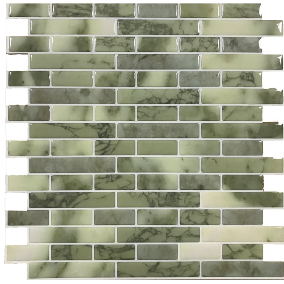 Crystiles 12"x12" Vinyl Peel and Stick Backsplash Tile, Yellow-Green Marble, Pro Series Thicker Version, 4-Sheet Pack