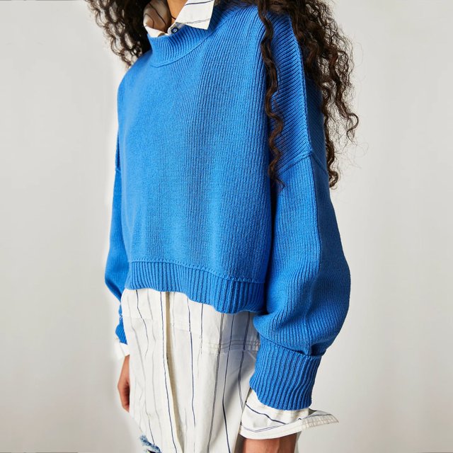 Pull Ample à Col Rond Uni Mode Femmes Automne et Hiver Europe et États-Unis
