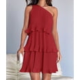 thumbnail image 6 of Women'S Summer Sleeveless Mini Dress Boho One Shoulder Ruffle Tiered Layered Flowy A Line Dresses Red L, 6 of 9
