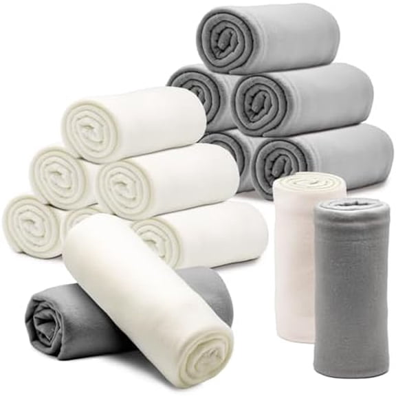 12PCS Fleece Throw Blankets Bulk 60 x 50 in Soft Blankets Fabric Warm Lightweight Wool Blanket Cozy Coverlet for Beds Sofas Home Wedding Season and Valentine's Day(Beige Light Gray)