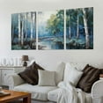 thumbnail image 2 of Nawypu  Birch Tree Wall Art Canvas Blue Landscape Nature Forest Painting Teal Mountain River Fall Picture, Large Artwork Textured Framed for Living Room Home Wall Décor 12''x16''X3 Panels, 2 of 4