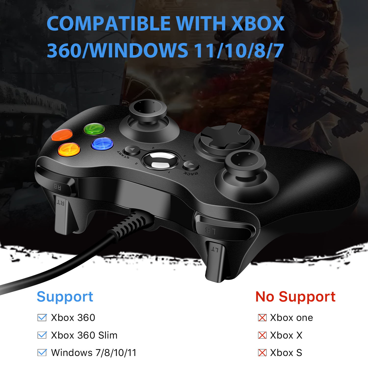 LUXMO Wired Xbox 360 Controller for Xbox 360 and Windows PC