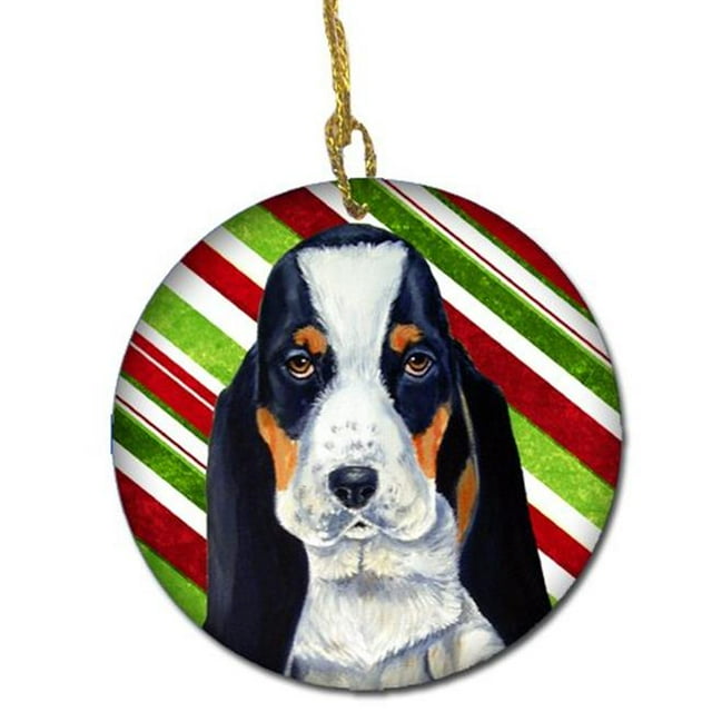 Basset Hound Canne de Noël en Céramique