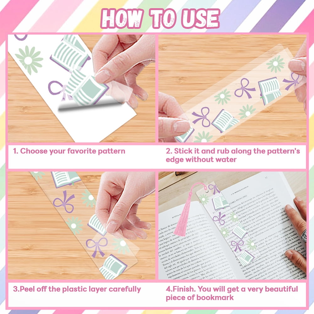 DIY Mixed Pattern Paper Bookmarks Making Kits with Plastic Stickers Acrylic Bookmark Polyester Tassel Mixed Color 120x30mm DIY