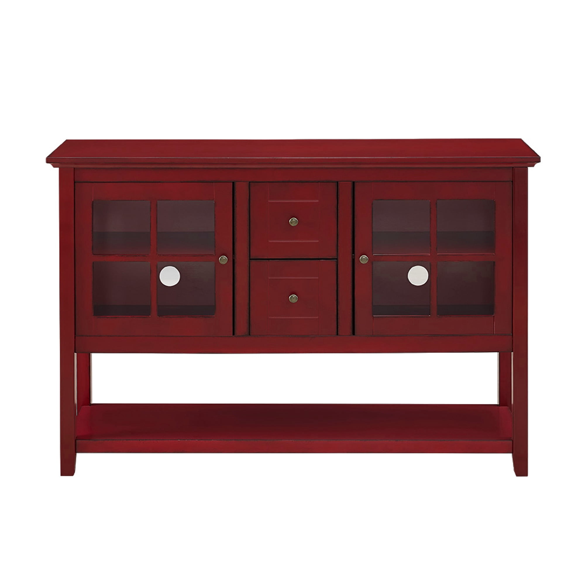 Walker Edison Modern 52" Glass Door Dining Buffet Table, Red