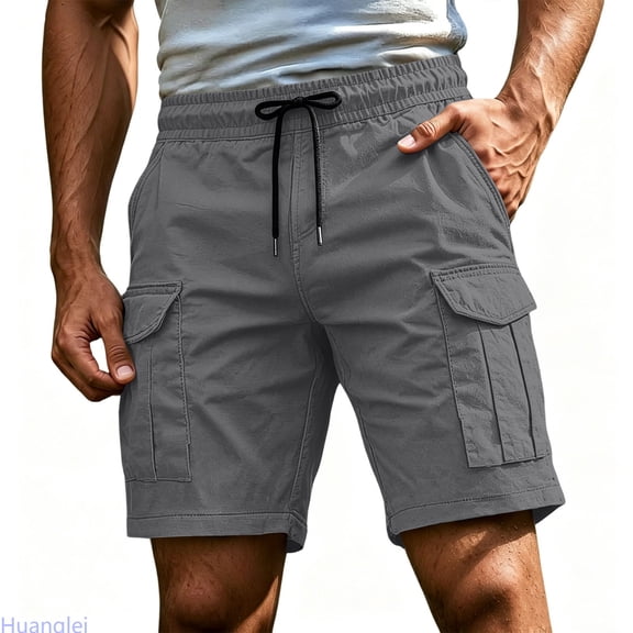 Huanglei Men's Casual Shorts ,Pocket Cargo Shorts Casual Summer Bottoms With And Comfort Fit For Outdoor Activities (Gray ,Large)