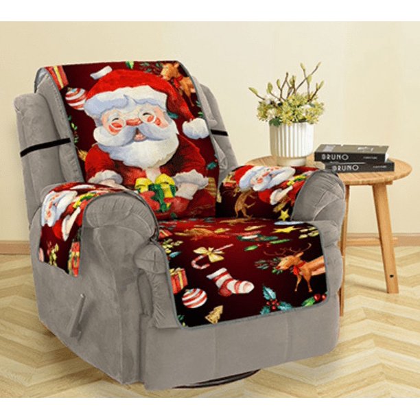 Funda de sofá de dibujos animados de Papá Noel con alce, protector de sofá de estilo navideño, funda antideslizante para silla, funda para muebles, funda elástica para sofá para sala de estar, color rojo (individual) Rojo Verde RV011031-01549SDJ