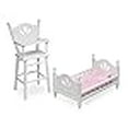 thumbnail image 3 of Ensemble Chaise Haute et Lit Poupée Campagnarde Anglaise avec Literie à Chevrons - Blanc/rose, 3 of 4