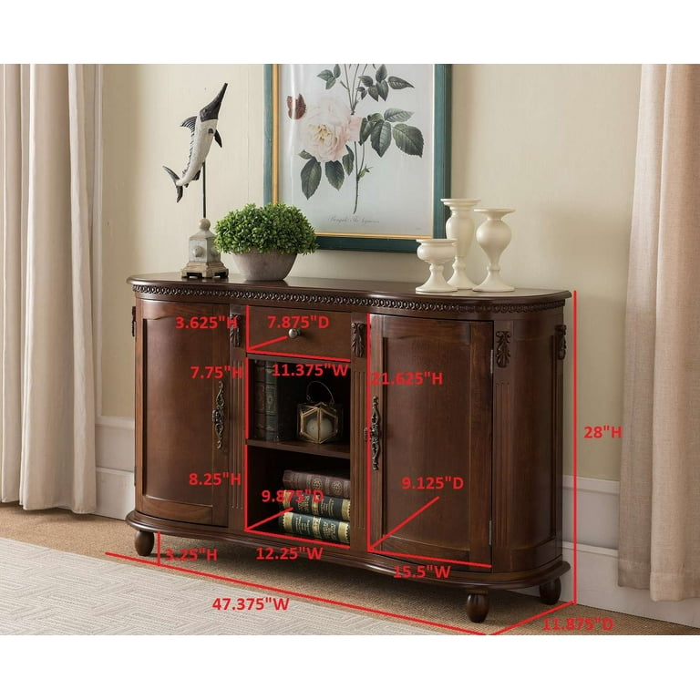 Kings Brand Furniture Traditional Rounded Wood Buffet Cabinet for Living Room Walnut