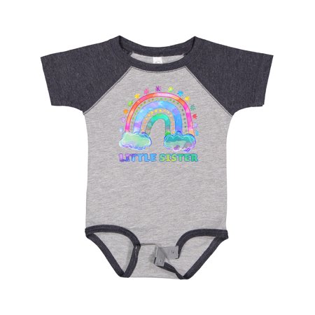 

Inktastic Little Sister Watercolor Rainbow with Clouds Gift Baby Girl Bodysuit