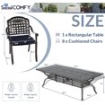 thumbnail image 5 of SOCIALCOMFY 9-Piece Patio Cast Aluminum Dining Set, Outdoor Table and Chairs Set for 8, Includes 94.5" Rectangular Dining Table and 8 Cushioned Chairs with Umbrella Hole for Lawn Garden, Navy Blue, 5 of 7