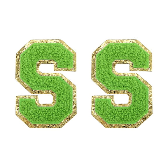 Uxcell Chenille Letter Patches 2.2" Self Adhesive Letter S Stick on Embroidered Patch for Clothing Repair (Green, Pack of 2)