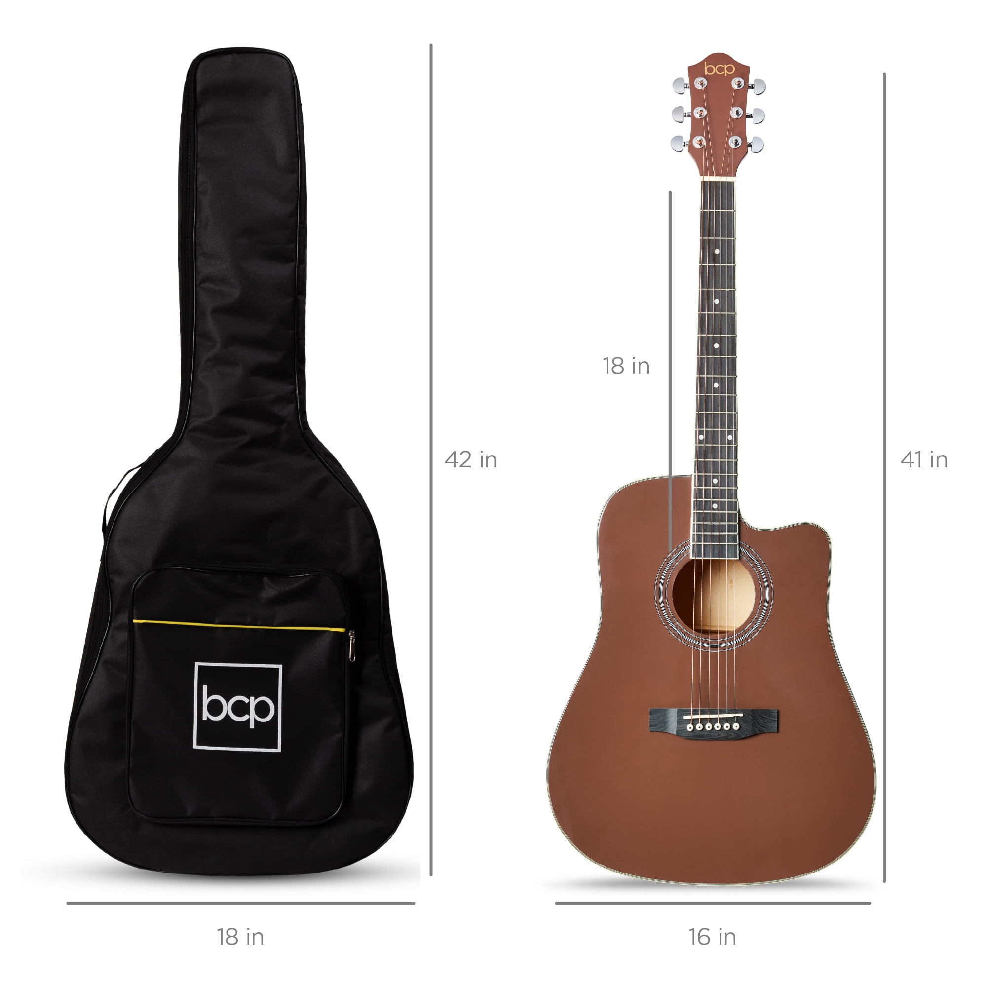 Best Choice Products 41in Full Size Beginner Acoustic Guitar Set with Case, Strap, Capo, Strings - Dark Brown