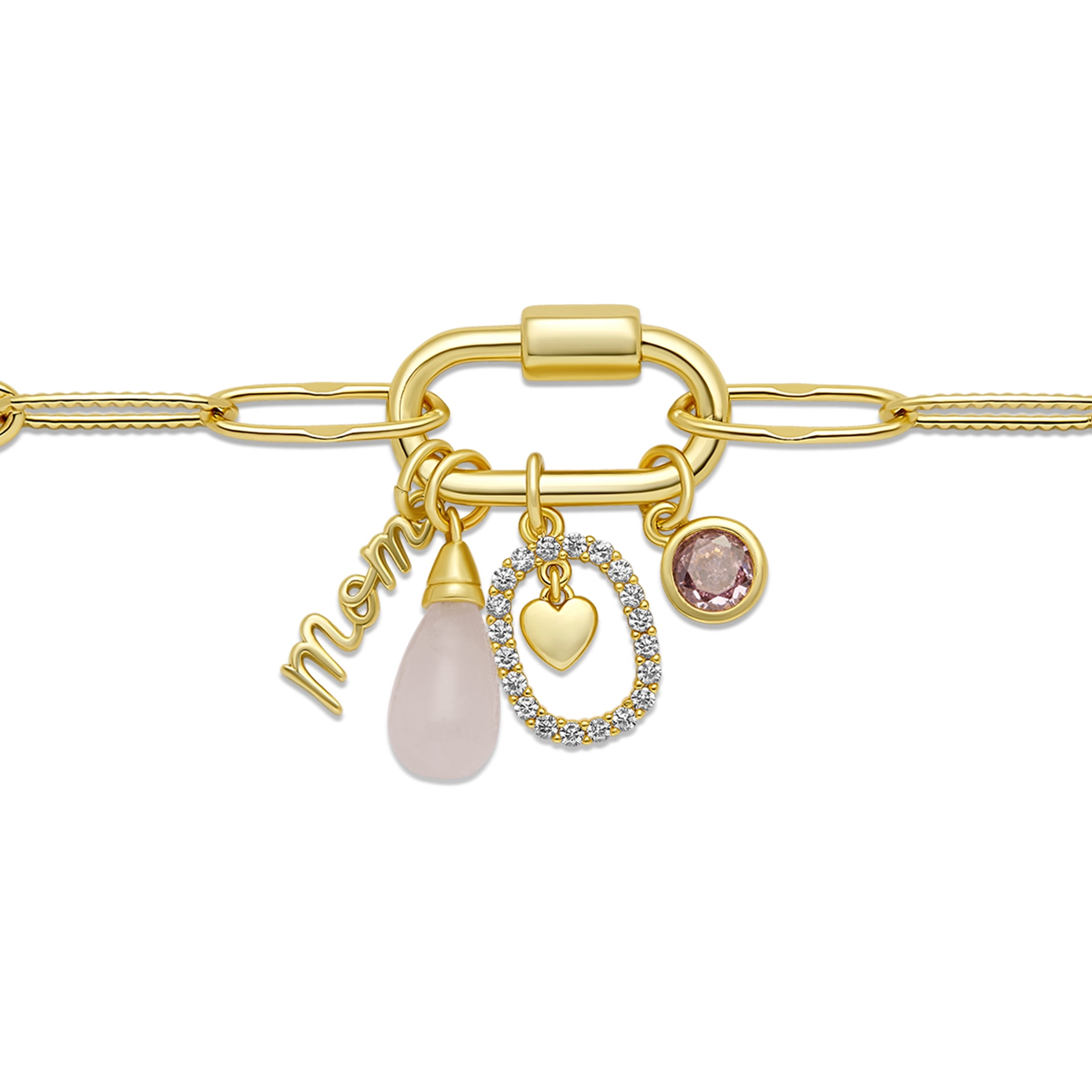 Believe by Brilliance Women's Gold Plated Carabiner Charm Mom Bracelet