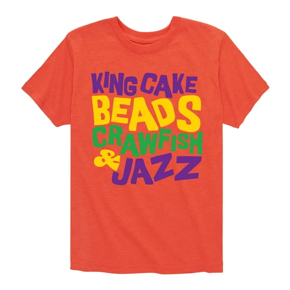 Instant Message - King Cake Beads Crawfish Jazz - Toddler & Youth Short Sleeve Graphic T-Shirt