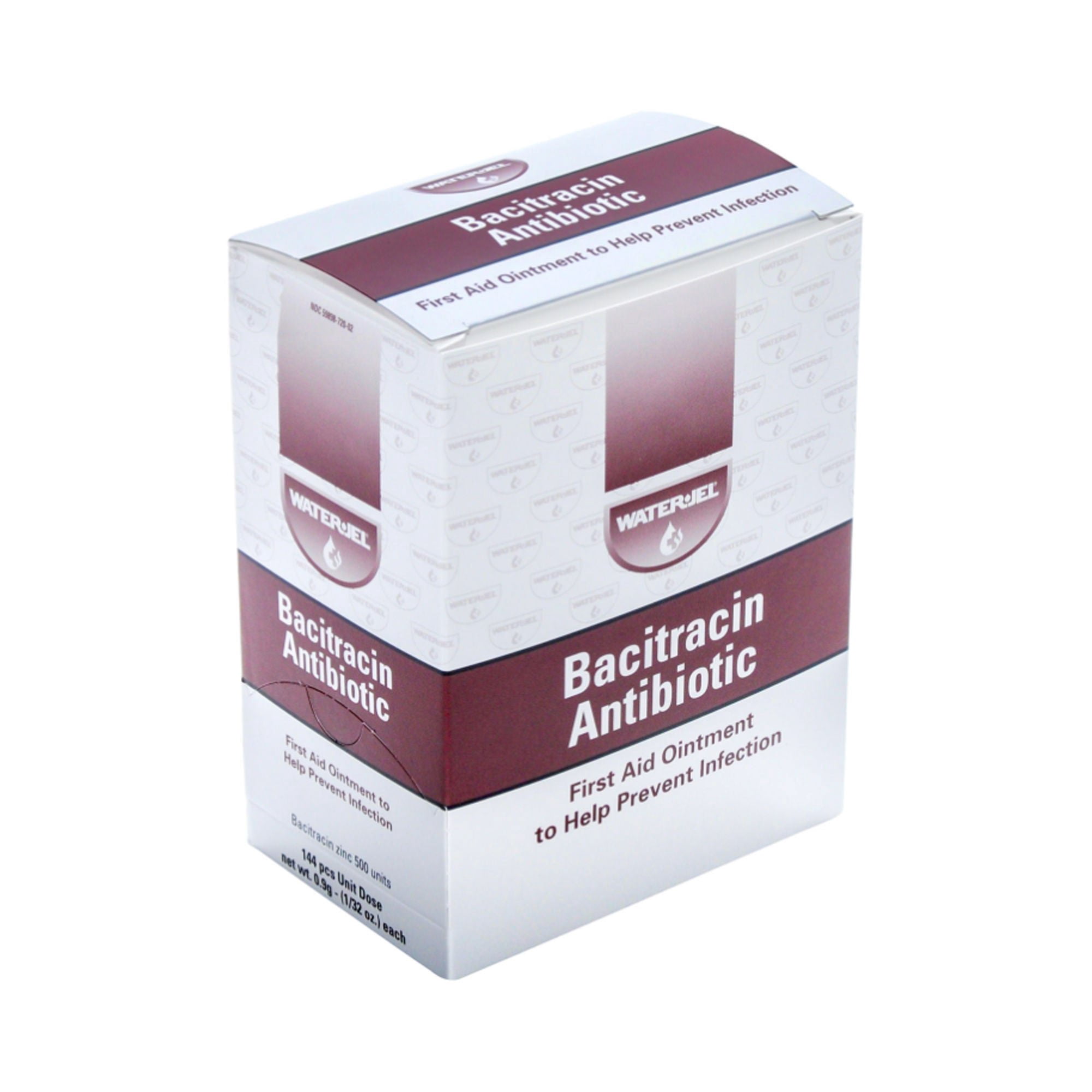Water Jel First Aid Antibiotic Bacitracin Zinc 0.9 Gram Individual Packet Ointment 500 IU / Gram Strength , 144 Ct