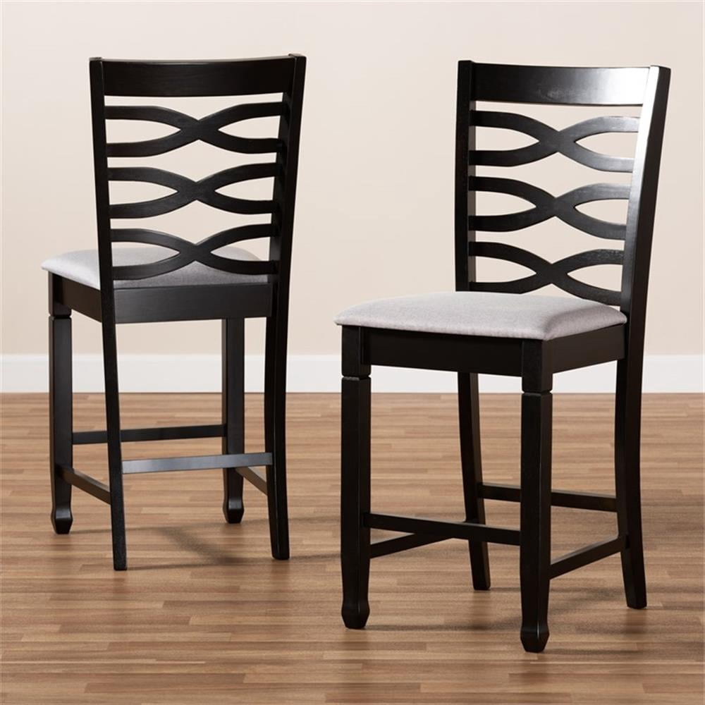 Baxton Studio Lanier Modern and Contemporary Gray Fabric Upholstered Espresso Brown Finished Wood Counter Height Pub Chair Set (Set of 2)