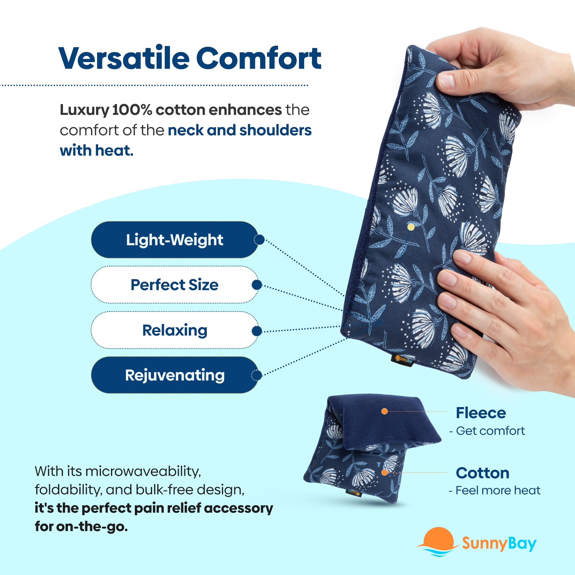 SunnyBay Small Microwave Heating Pad, Microwavable Versatile Cold/Heated Neck and Shoulder Wrap for Back Pain and More, Odorless Moist Heat Cotton-Plush Pad, Blue Dandelion