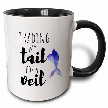 

3dRose Trading my tail for a veil. Black lettering and purple mermaid tail. - Two Tone Black Mug 11oz (mug_322429_4)