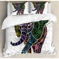 thumbnail image 3 of Batik Twin Size Duvet Cover Set, Digital Big Elephant Figure with Floral Lines and Tribal Shapes Wild Life Theme Image, Decorative 2 Piece Bedding Set with 1 Pillow Sham, Multicolor, by Ambesonne, 3 of 3