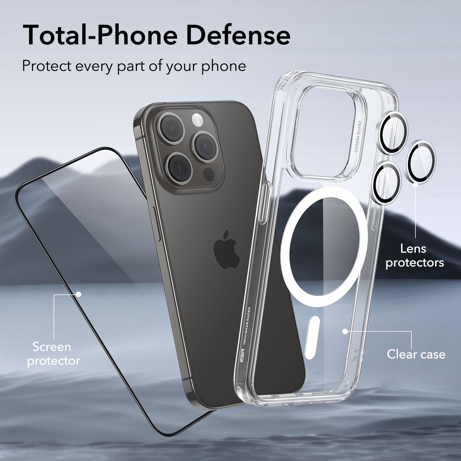 ESR Classic Hybrid Magnetic Case with HaloLock for iPhone 15 Pro Max, Magnetic MagSafe, Shockproof Ultra-high Hardness Protection, Clear