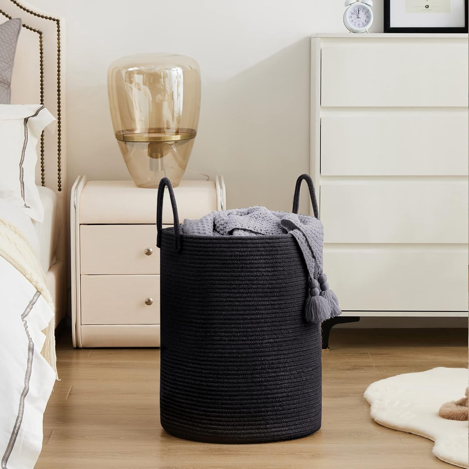 YOUDENOVA Laundry Hamper Basket, Woven 58L Tall Laundry Basket for Blanket Organizer- Nursery Hamper for Bedroom And Bathroom Storage
