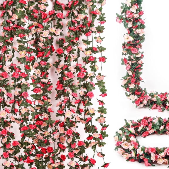 8 Pack Flower Garland Rose Vines Artificial Flower Hanging Rose Garland Flores for Wedding Wall Home Arch Party Garden Table Room Decor