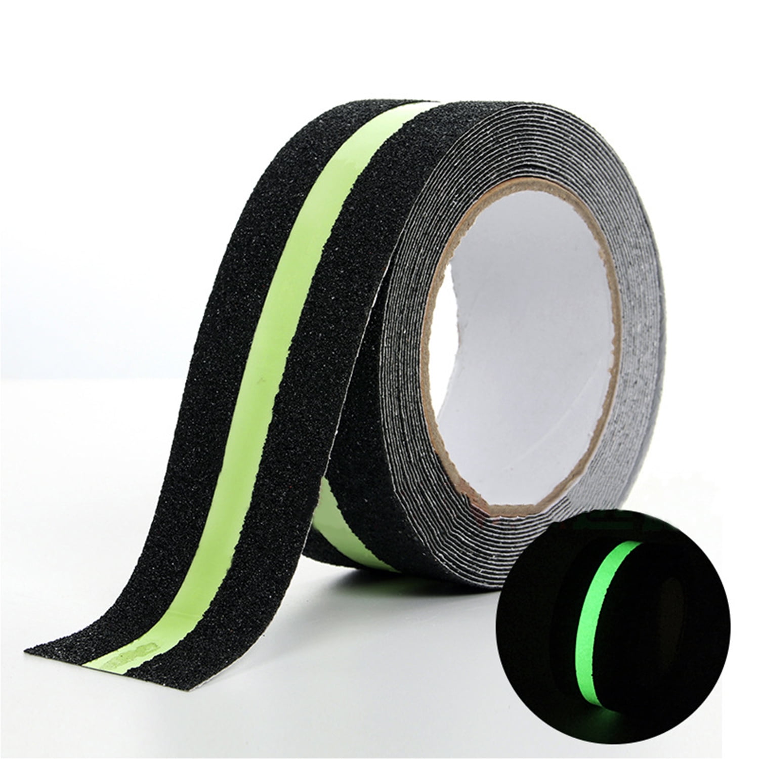 Floor Anti Slip Traction Tape with Glow in Dark Green Stripe 2 X 16 ft Non-Slip Grip Tape Abrasive Adhesive for Indoor Outdoor Stairs Steps 