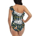 thumbnail image 5 of Zufioo Cute Sloth Print One-shoulder Ruffled One-piece Swimsuit, High Elastic Integrated Removable Chest Pad Swimsuit Suitable for Beach, Pool and Vacation-Large, 5 of 6