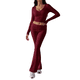 thumbnail image 2 of Conjunto Deportivo de 2 Piezas para Mujer, Camiseta de Larga, Pantalones Acampanados, Chándal Informal, Color Vino Tinto, Talla XS, 2 of 8